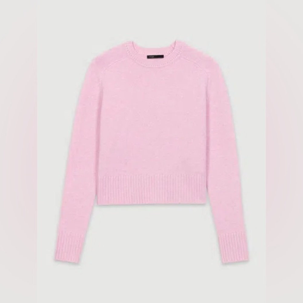 Maje Megiva Cashmere Blend Crewneck Sweater in Pale Pink